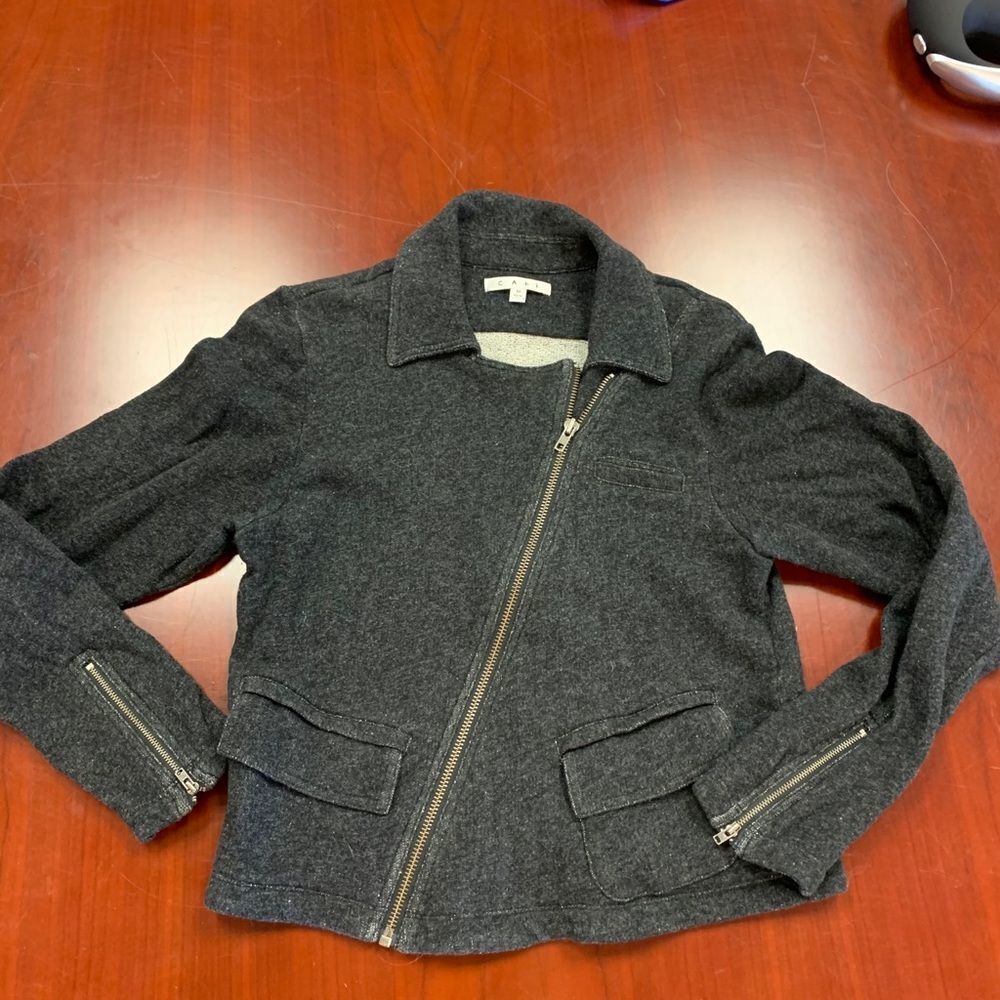 CAbi Black Marled Cross Zip Jacket sz M